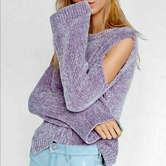 Express Sweaters - Express Chenille Soft Cold Shoulder Lavender Crew Neck Sweater
